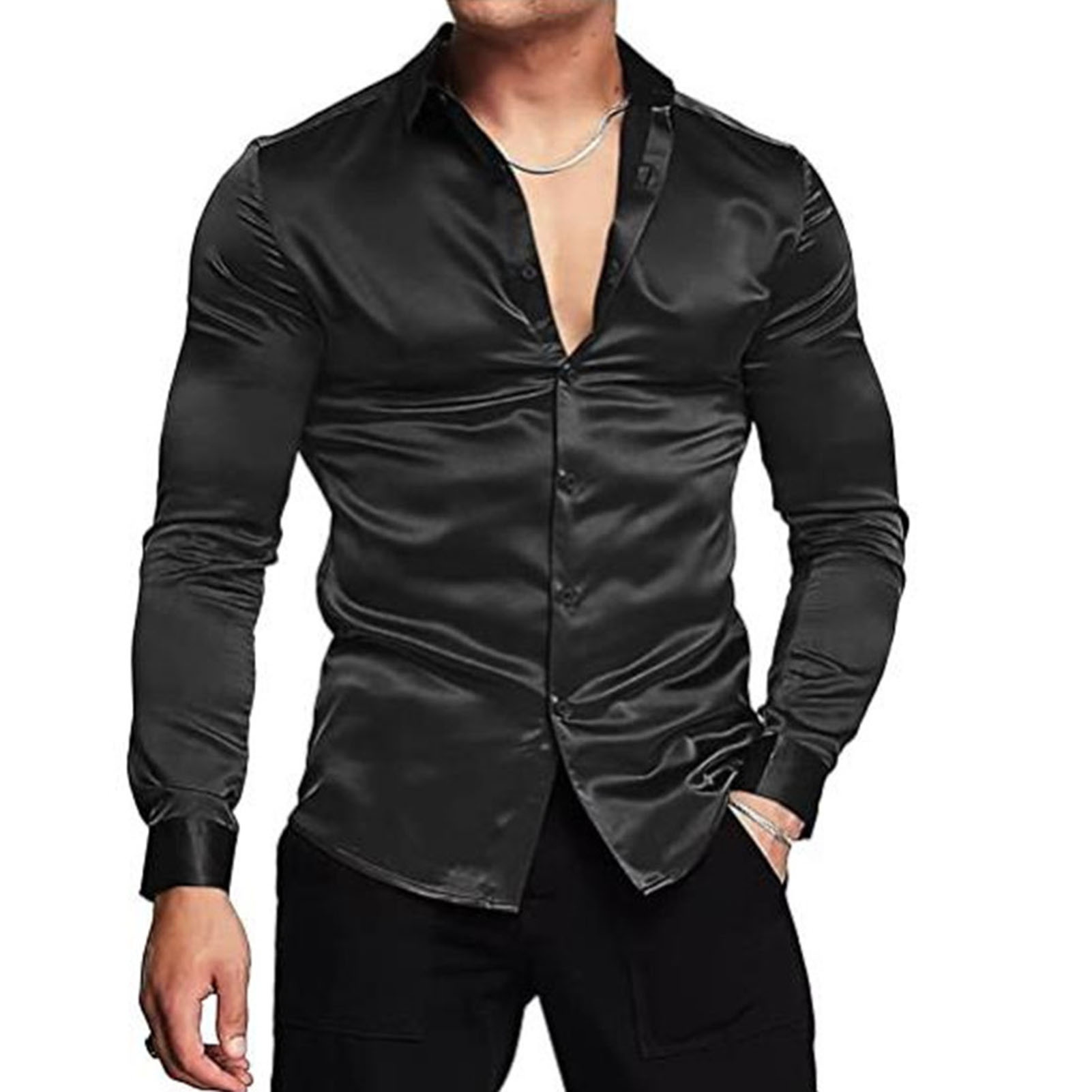Koszule z jedwabiu satynowego  – Mens Satin Silk Dress Shirt recenzja i cena