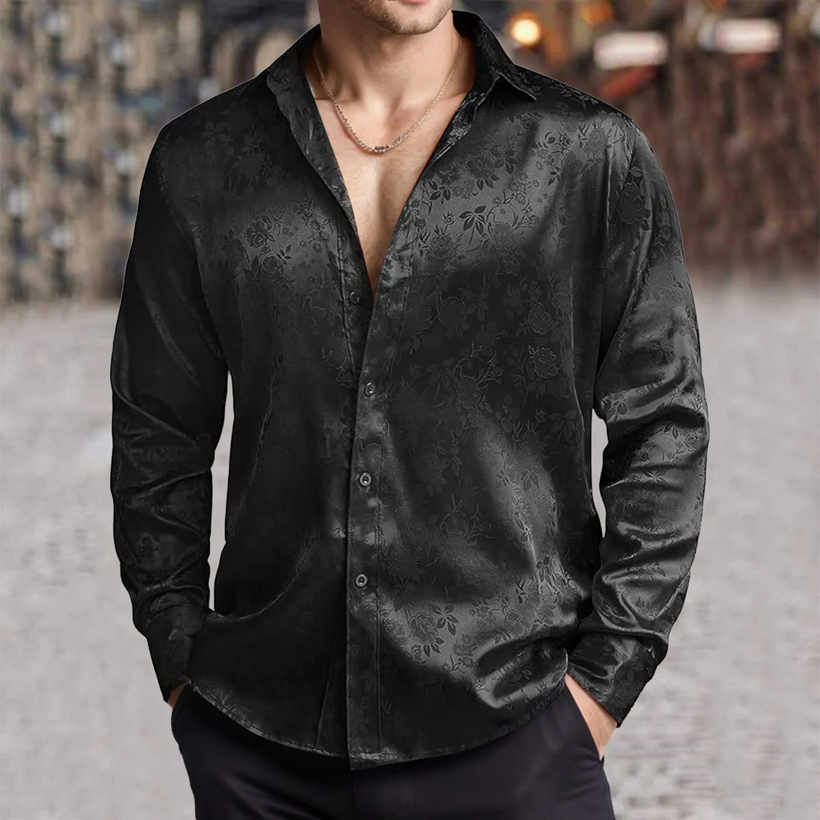 Męska koszula z imitacji jedwa – Mens Satin Silk Dress Shirt recenzja i cena