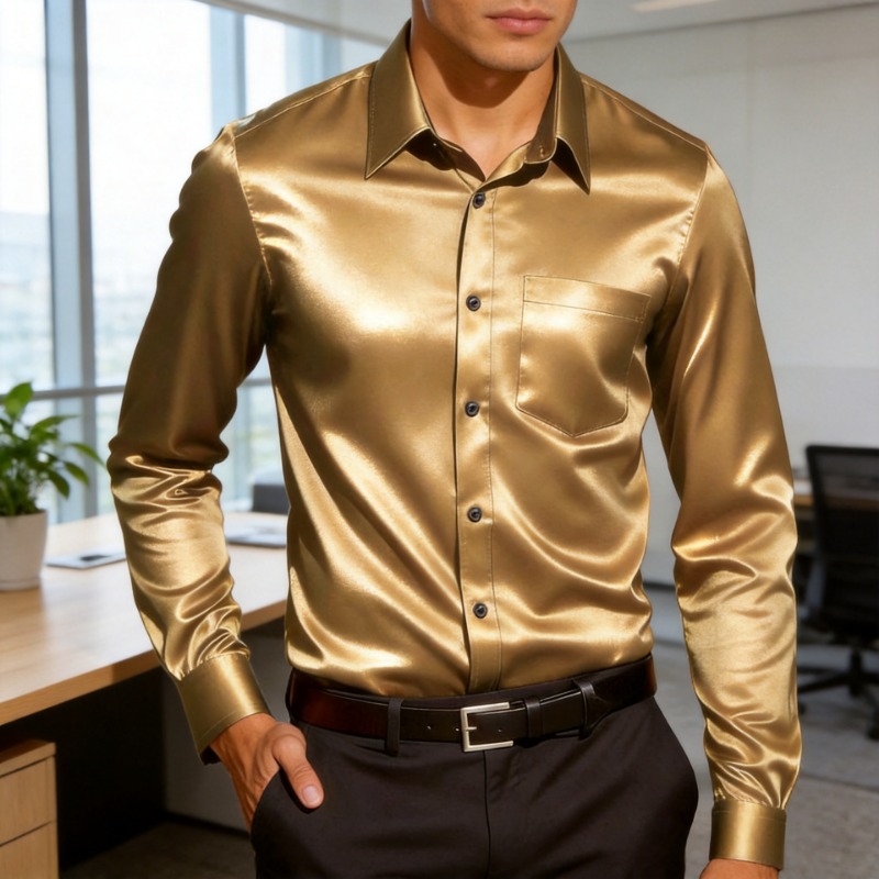 Męska koszula z imitacji satyn – Mens Satin Silk Dress Shirt recenzja i cena