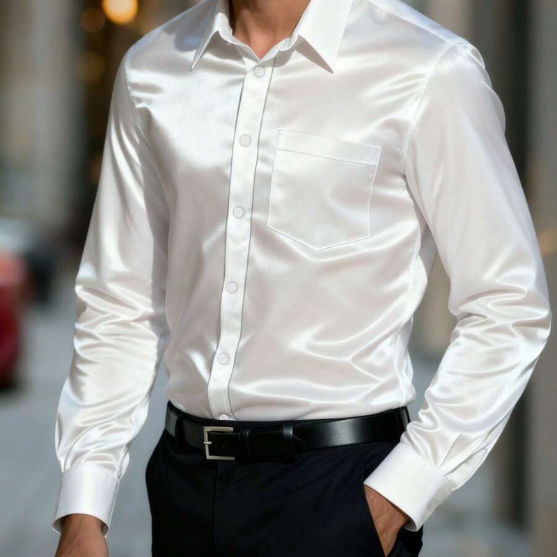 Męska koszula z imitacji satyn – Mens Satin Silk Dress Shirt recenzja i cena