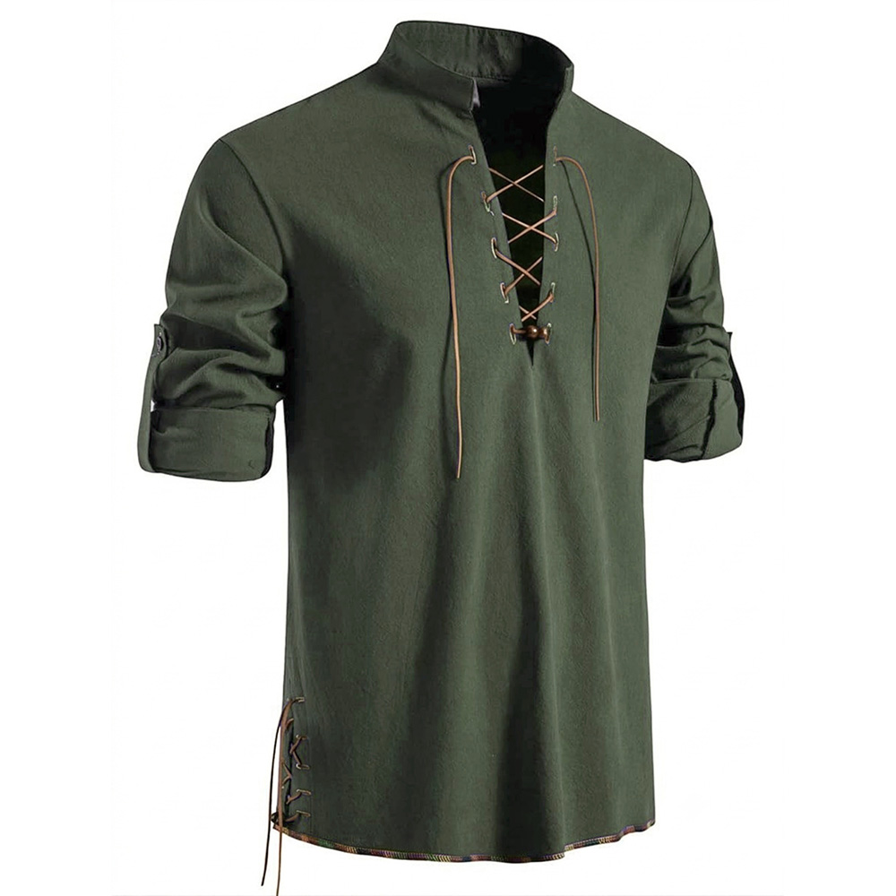 Męska koszula Henley z dekolte – Medieval Gothic Lace Up Pirate Shirt recenzja i cena