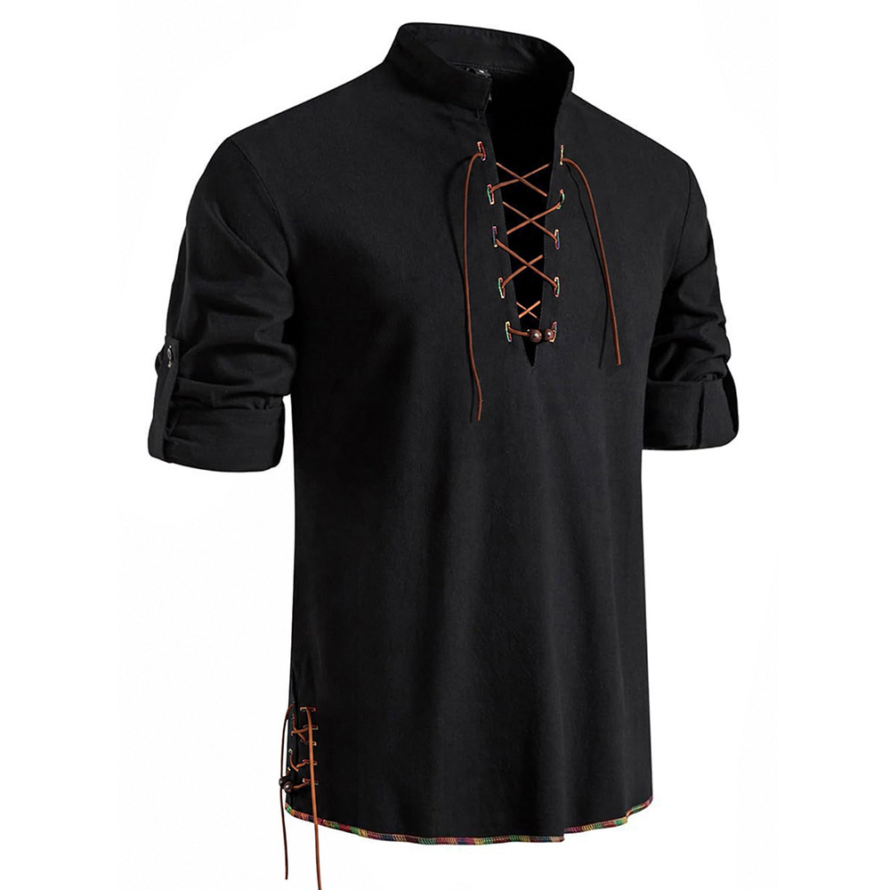 Męska koszula Henley z dekolte – Medieval Gothic Lace Up Pirate Shirt recenzja i cena