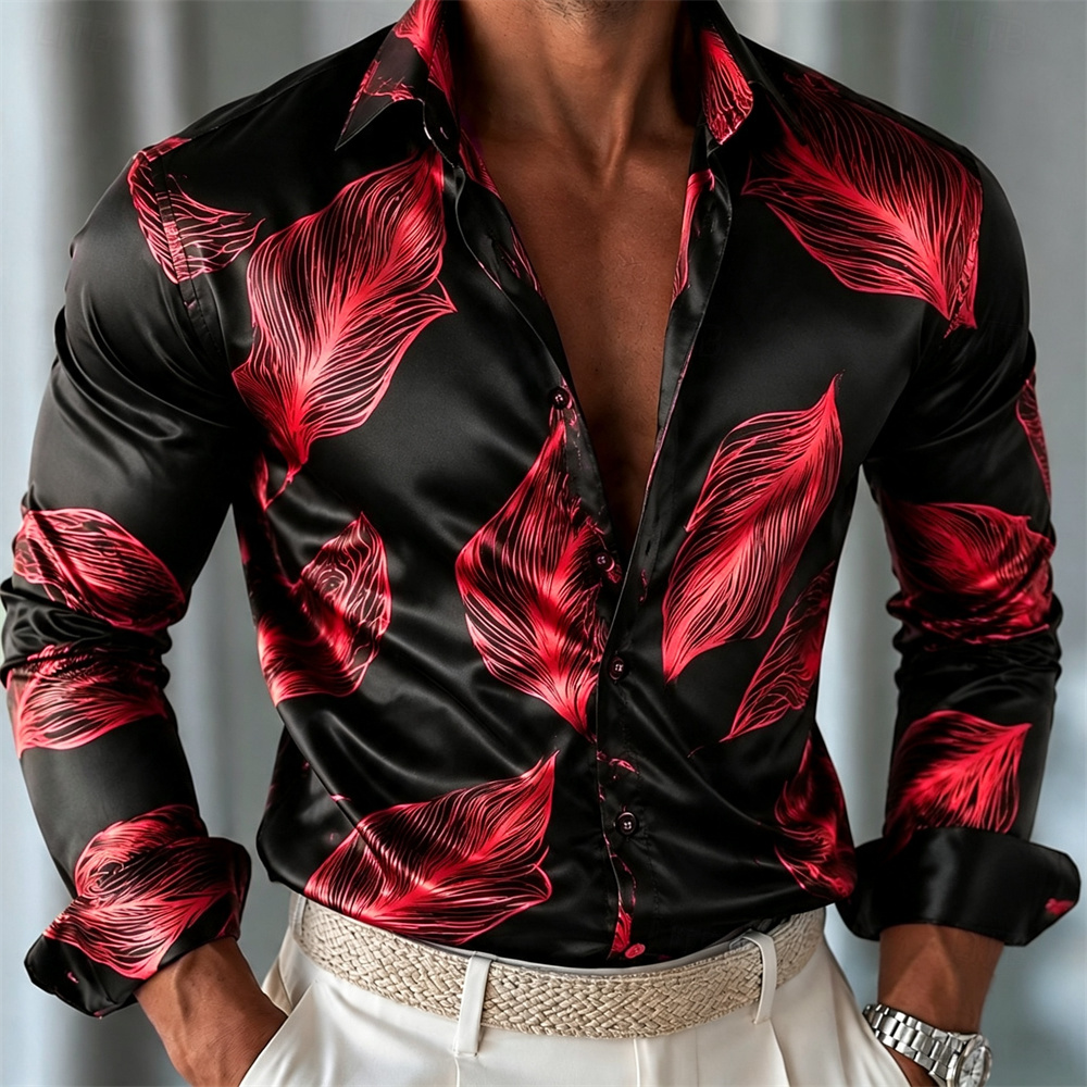 Męska koszula satynowa w liści – Mens Satin Silk Dress Shirt recenzja i cena