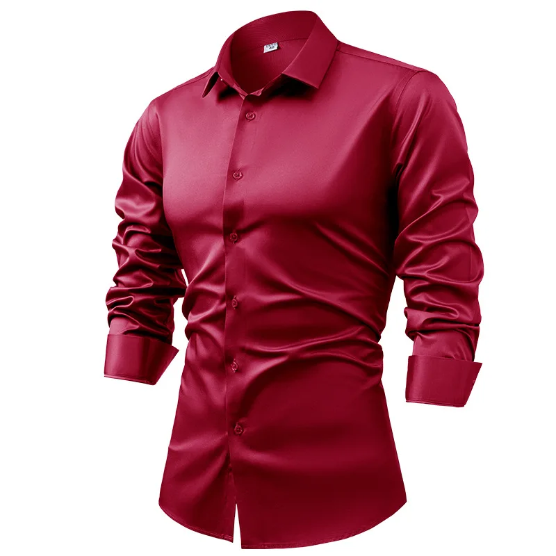 2024 Wiosna Jesień Królewski N – Mens Satin Silk Dress Shirt recenzja i cena