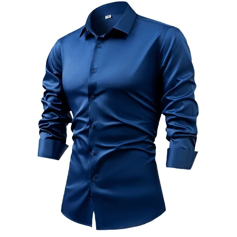 2024 Wiosna Jesień Królewski N – Mens Satin Silk Dress Shirt recenzja i cena