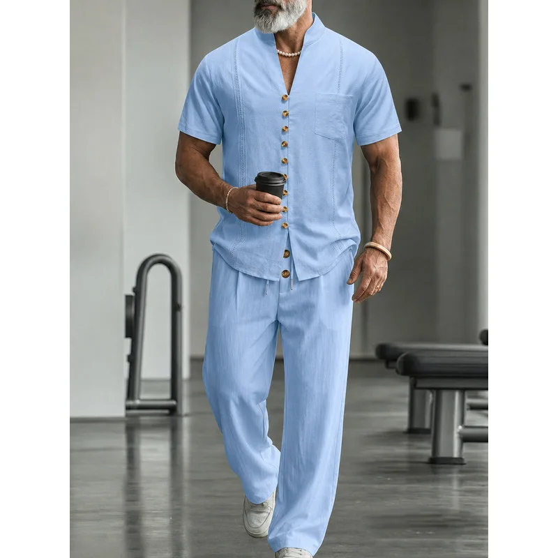 Męski lniany zestaw casualowy  – Mens Linen Shirt Long Sleeve recenzja i cena