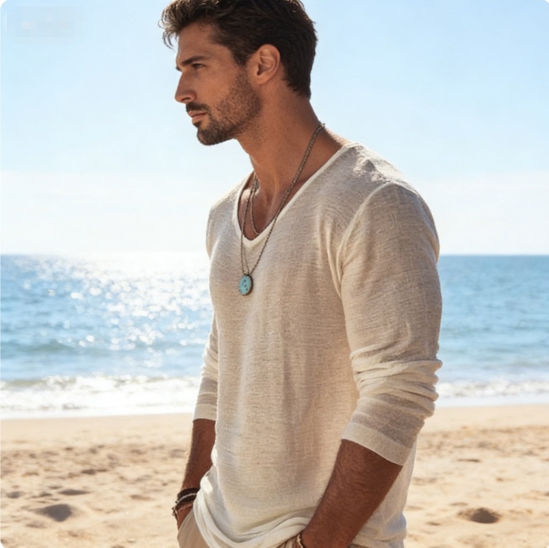 Męska koszulka z długim rękawe – Mens Linen Shirt Long Sleeve recenzja i cena
