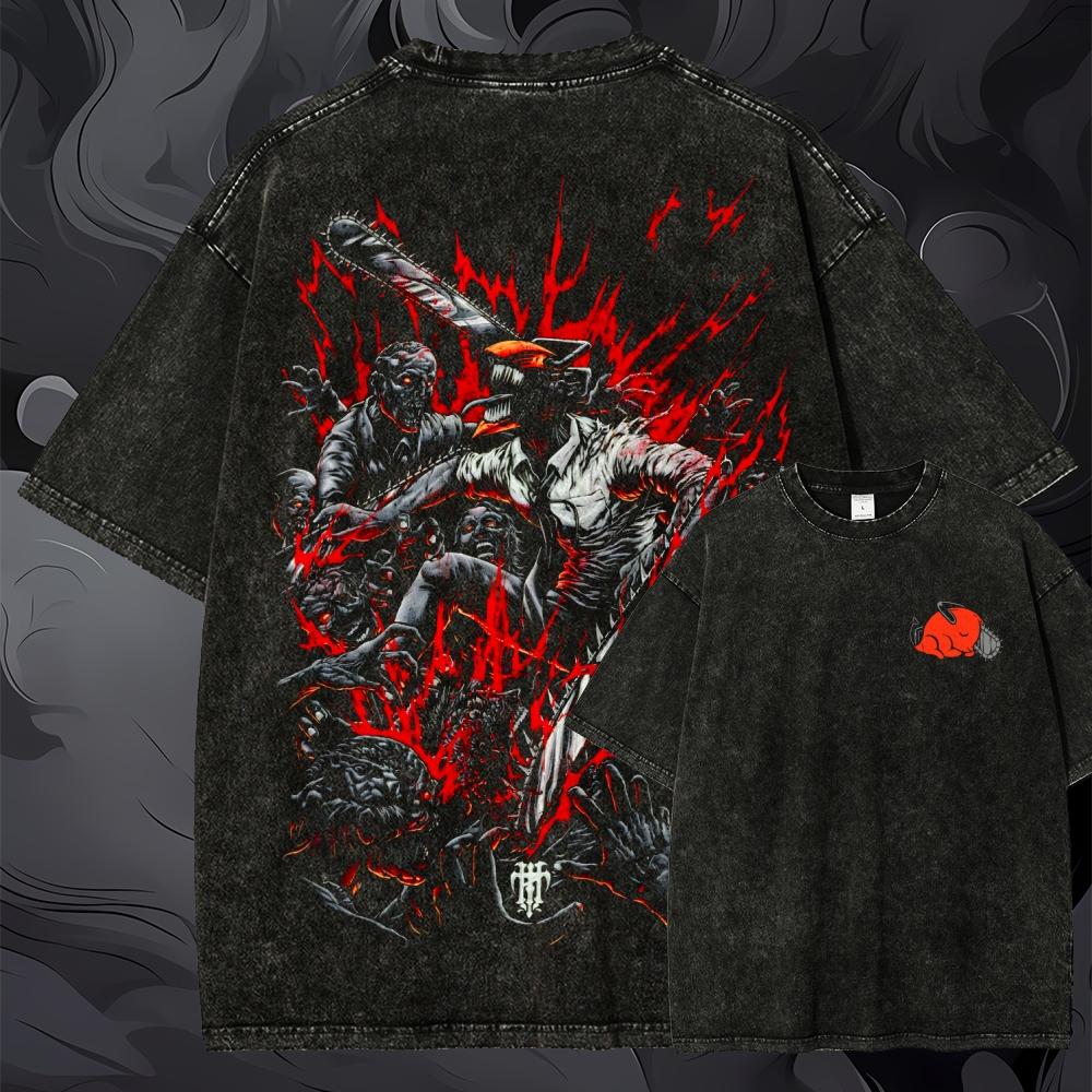Koszulka z grafiką Chainsaw Ma – Acid Wash Vintage Graphic T Shirt recenzja i cena