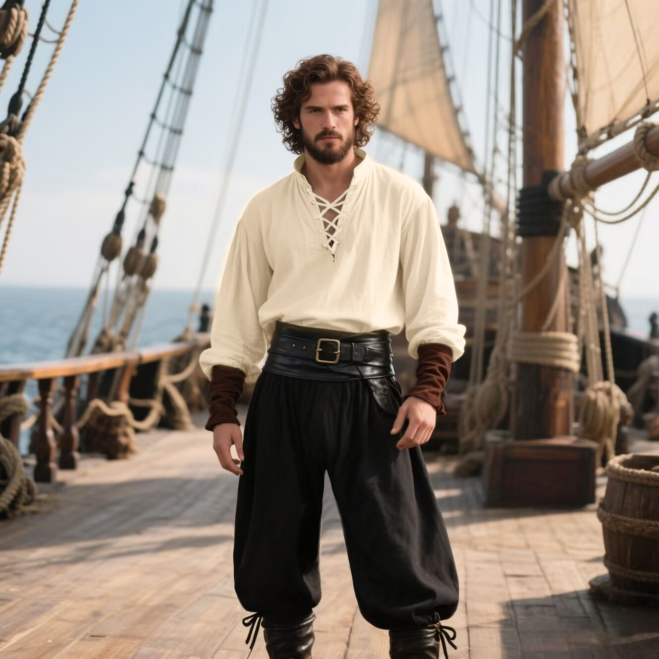 Męska koszula średniowieczna r – Medieval Gothic Lace Up Pirate Shirt recenzja i cena