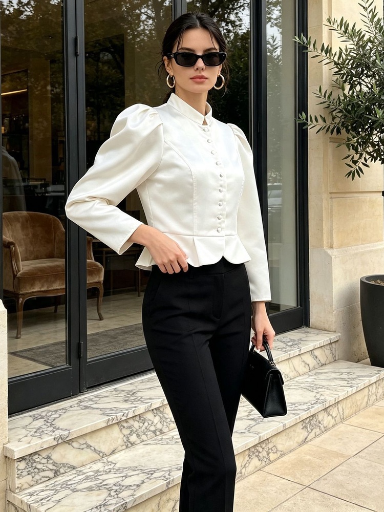 Bluzka z peplumem, długi rękaw – Mandarin Collar Formal Shirt Slim Fit recenzja i cena