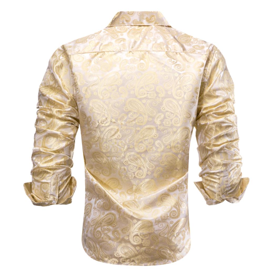 Hity-Tie Gold beżowa kość słon – Mens Satin Silk Dress Shirt recenzja i cena