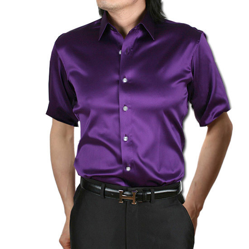 Satyna jedwabna męska koszula  – Mens Satin Silk Dress Shirt recenzja i cena