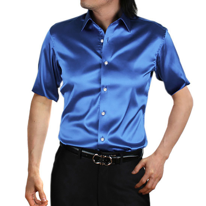 Satyna jedwabna męska koszula  – Mens Satin Silk Dress Shirt recenzja i cena