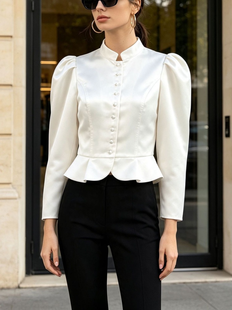 Bluzka Tossy z peplumem, długi – Mandarin Collar Formal Shirt Slim Fit recenzja i cena