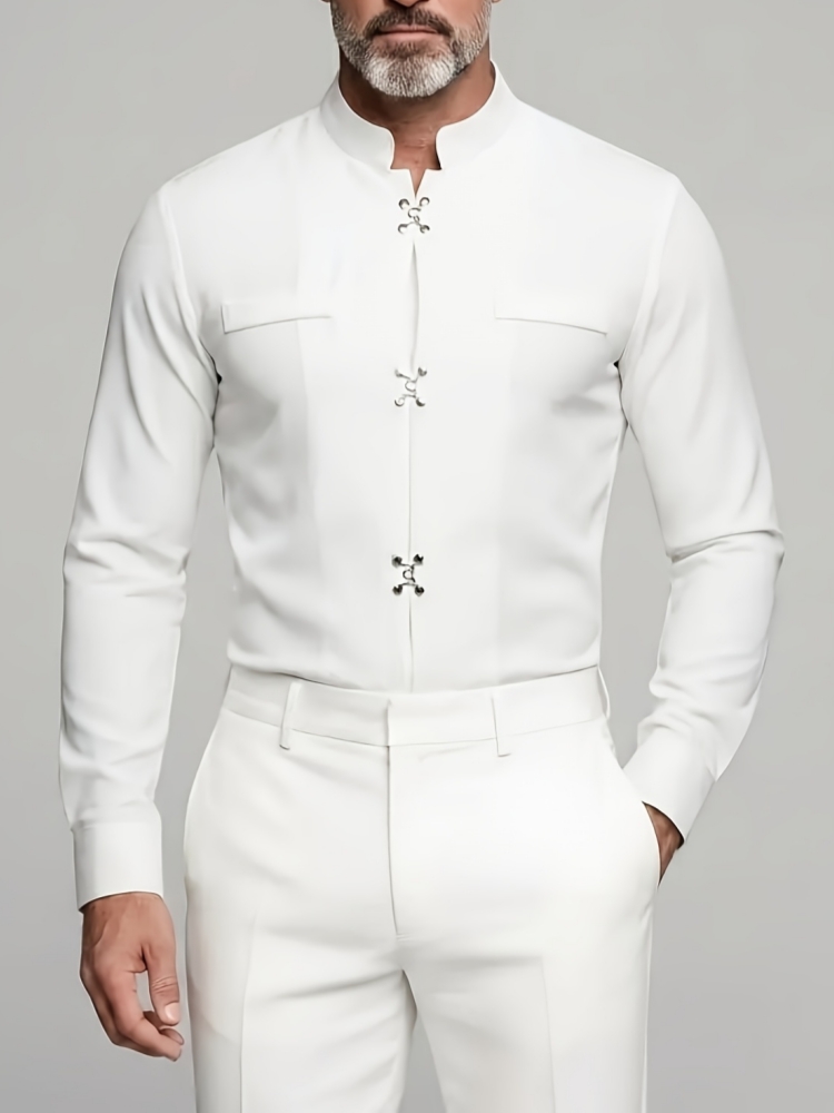 Luksusowa męska koszula z kołn – Mandarin Collar Formal Shirt Slim Fit recenzja i cena
