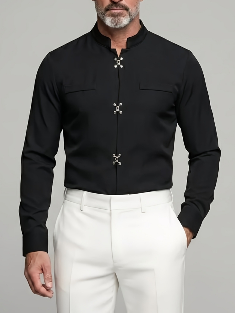 Luksusowa męska koszula z kołn – Mandarin Collar Formal Shirt Slim Fit recenzja i cena