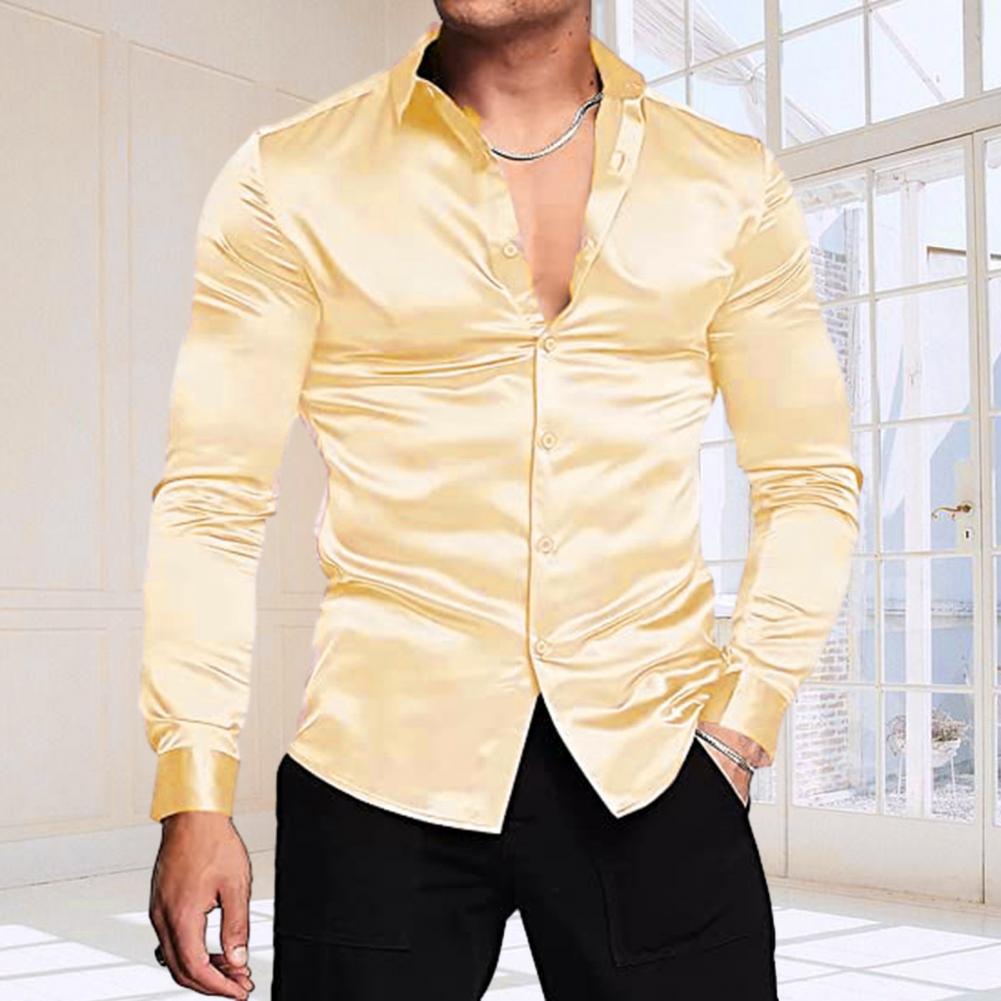 Stylowa męska koszula z połysk – Mens Satin Silk Dress Shirt recenzja i cena