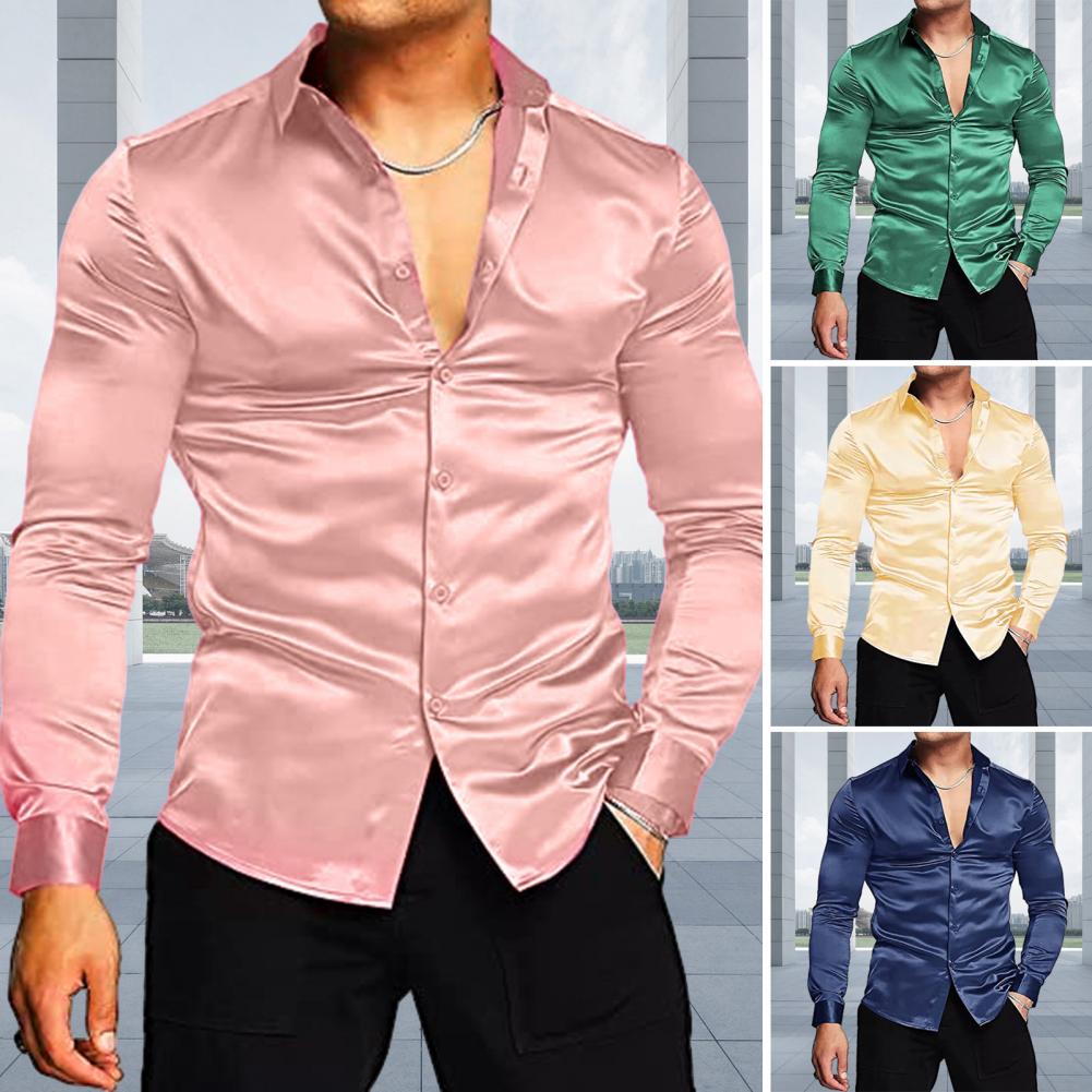 Stylowa męska koszula z połysk – Mens Satin Silk Dress Shirt recenzja i cena